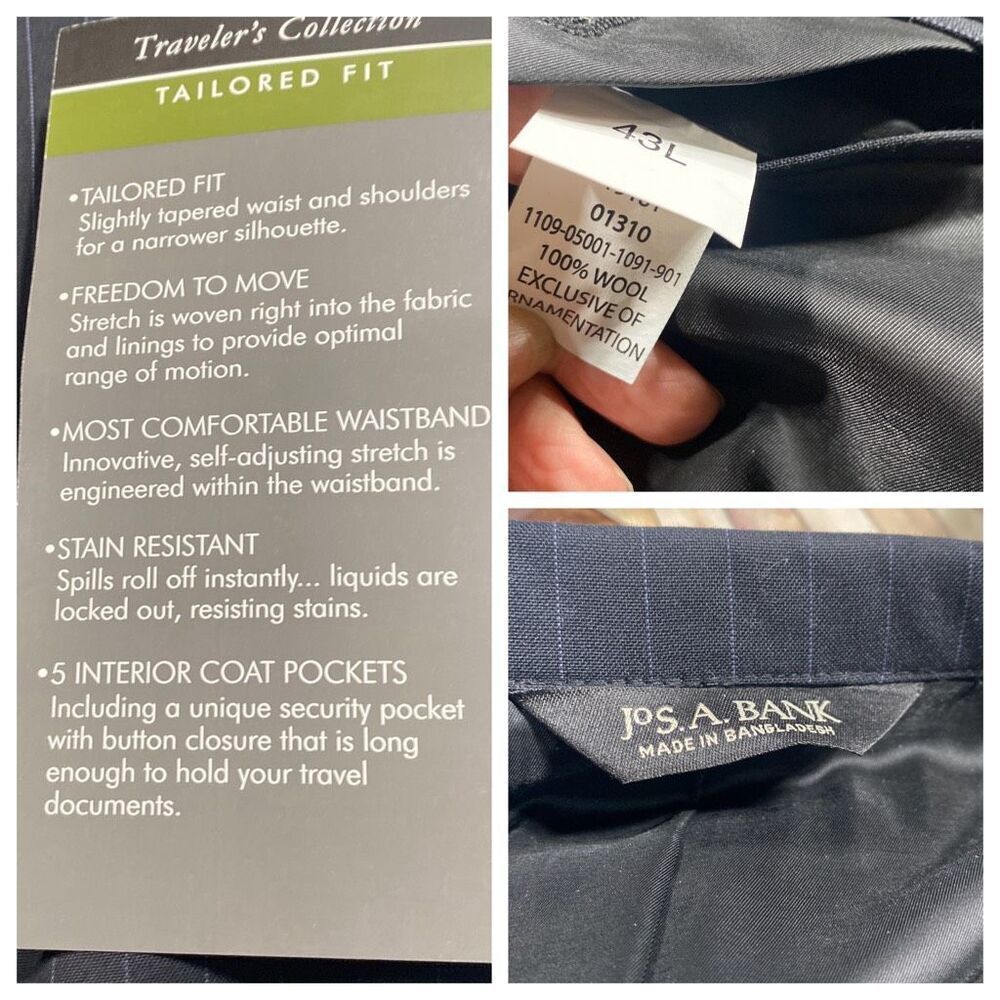 New Jos.A Bank Traveler’s Collection Men's Jacket Pants Suit 2 Piece Black *FLAW - Picture 15 of 17